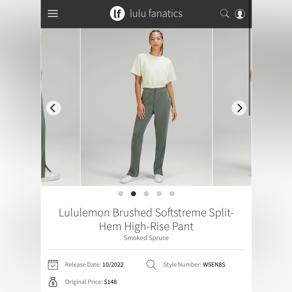 Lululemon High-Rise Split Hem Softstreme Pants- Smoked Spruce 6